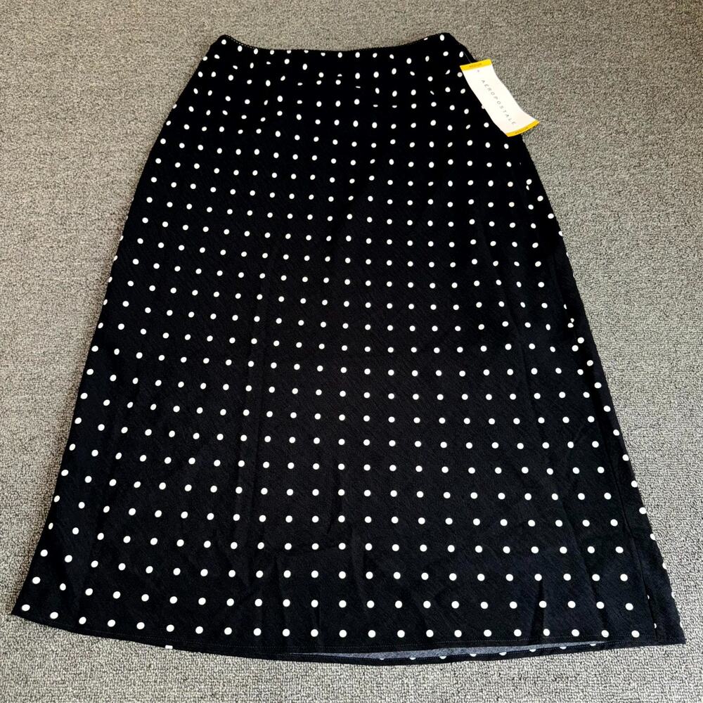 Aeropostale Slip Skirt Womens Medium Dark Black White Polka Dot Coquette NWT